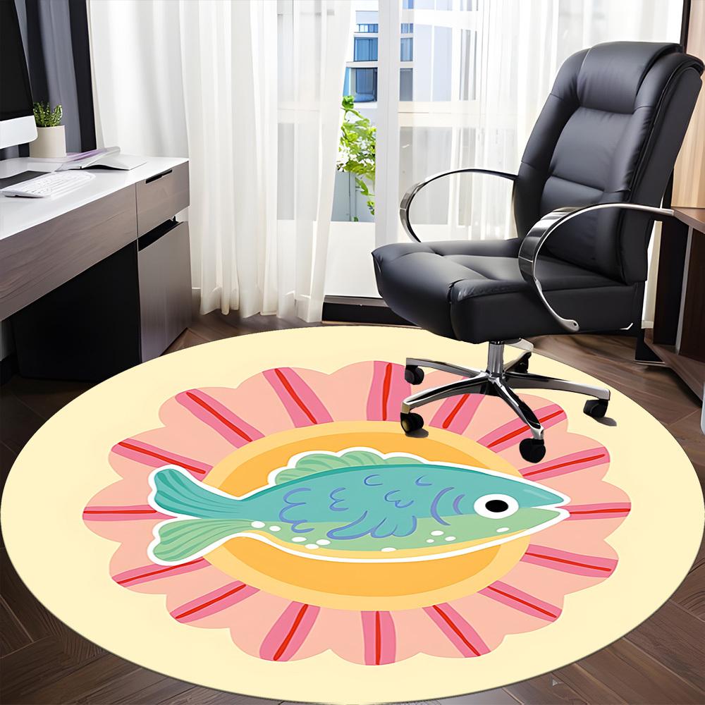 1pc Fish Sunflower Office Round Rug, Non-slip, Soft and Durable Office Rug for Interior Decoration, Perfect for Office, Beautiful Decoration yy2603240