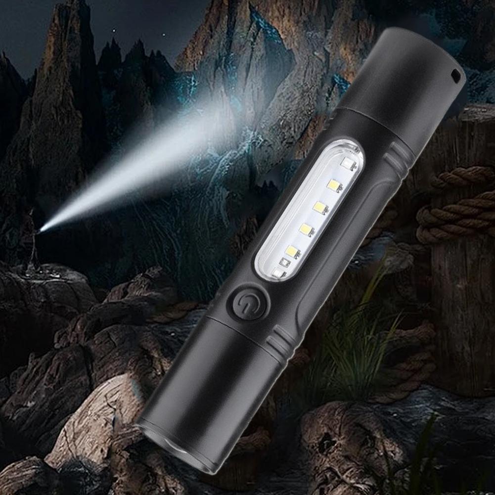 Rechargeable Zoom LED Flashlight With Whistle,USB Fast Charging 5 Modes With Red And Blue Warning Lights IP44 Life Waterproof