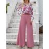 women's Collared Abstract Print Long Sleeve Shirt High Waist Wide Leg Pant Casual Two Piece Outfit Set