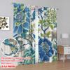 2pcs,2D plane printing Curtains Blue-Green Floral Symphony Versatile Fabric (without rod) Home Decor Ldeal for Kitchen Living