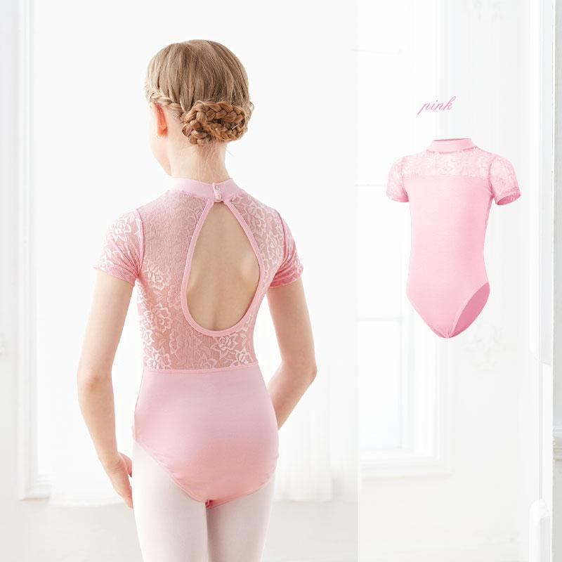 Gymnastics Leotard Ballet Kids Dance Bodysuit Leotards Girls Lace Splice Costumes Children Stand Collar Ballet Dance Leotard 110 height 105-115cm розовый