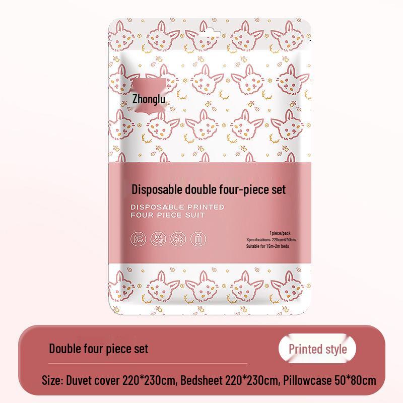 Travel Disposable Double Bed Sheet & Duvet Cover Set - 4 Pieces
