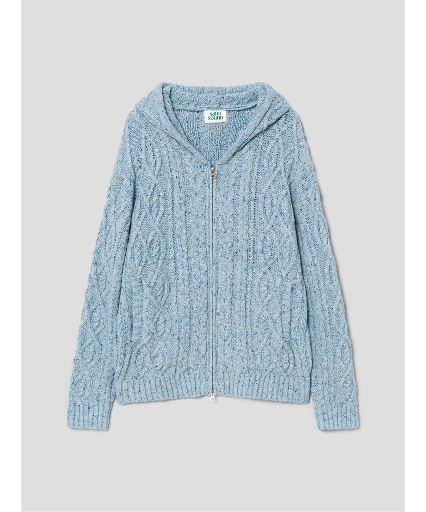 Sand Sound (Unisex) Wool Blend Cable Knit Zip-Up Hoodie Sky Blue