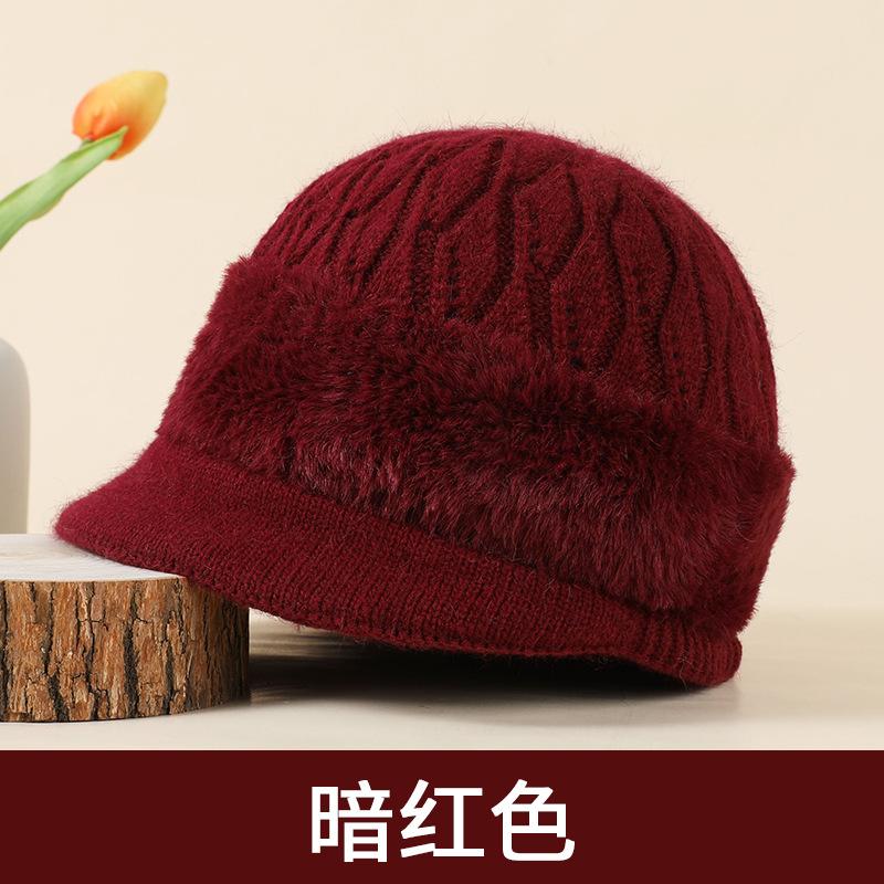 Hat Female rabbit fur fleece thickened knitted hat Warm elderly ear hat Winter cold resistant versatile wool hat