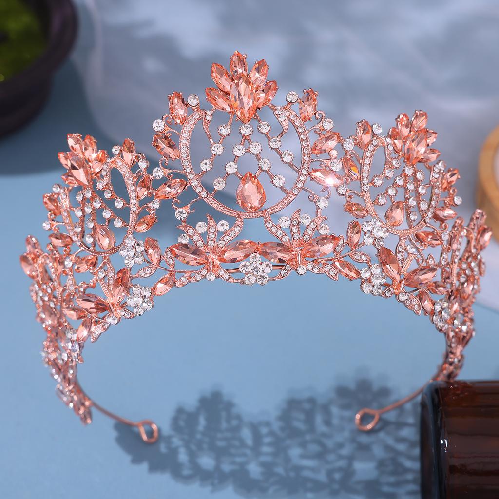 Rose Gold Crystal Bridal Tiaras and Crowns for Women Bride Rhinestone Prom Diadem Headband Bridal Wedding Hair Accessories Crown