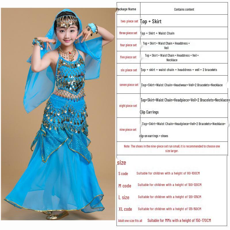 

Kids Ethnic Indian Dance Costume Set: Xinjiang Belly Dance Skirt for Performances XL (136-150cm)