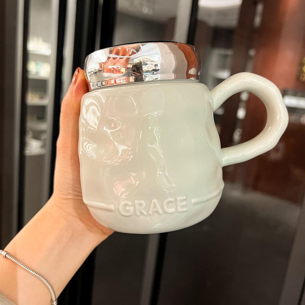 Ins Windspiegel-Becher mit Deckel Haushalts-Trinkbecher Leichter Luxus Keramikbecher Hochwertiges Design Kaffeetasse