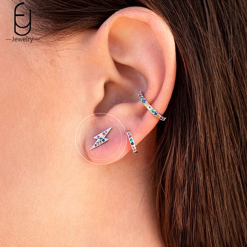 925 Silver Needle Vintage Gold Earrings for women Fashion Lightning Pendant Hoop Earrings Wedding High Luxury Jewelry