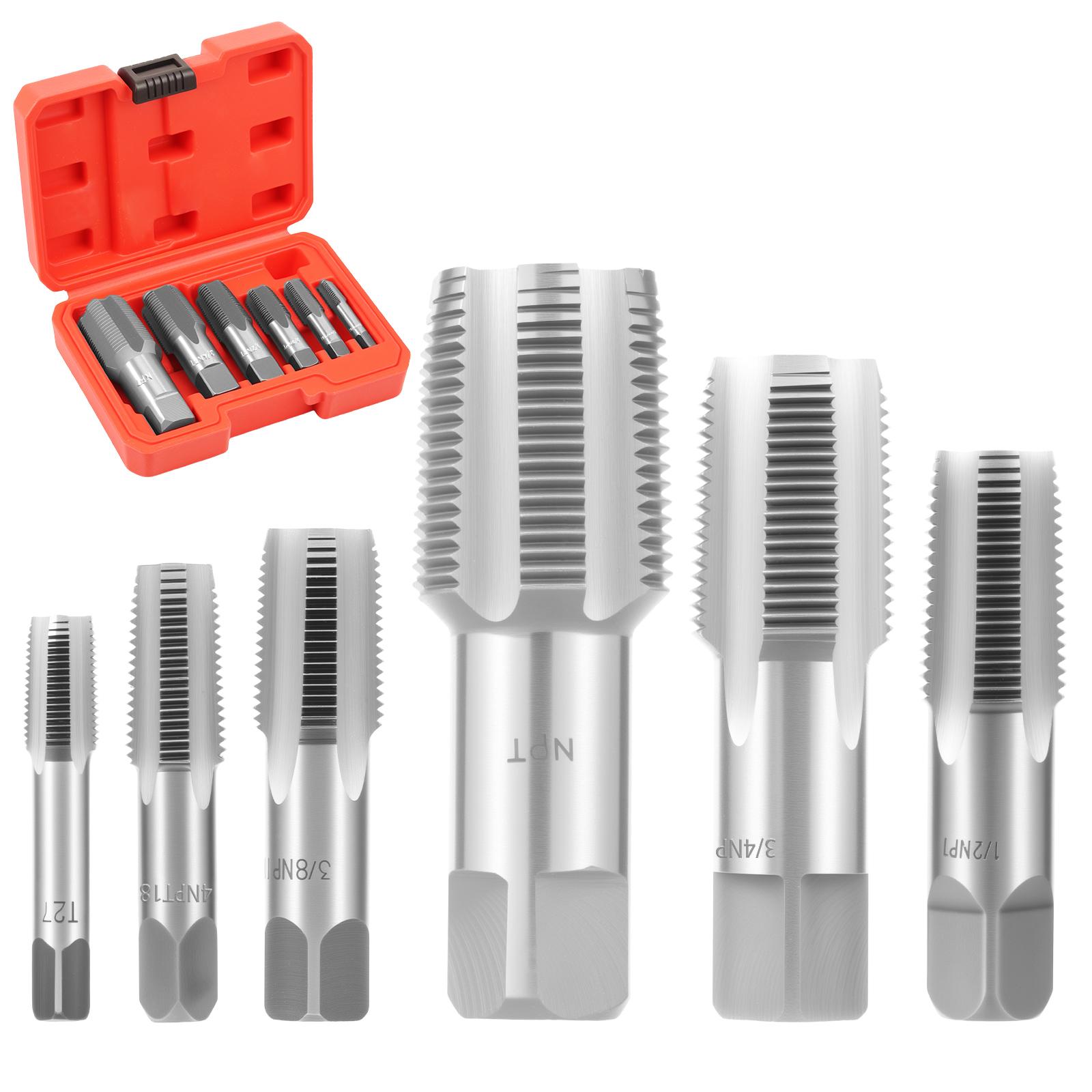 

6Pcs NPT Pipe Tap Set Precision High Carbon Steel Hand Threading Plumbing Tap 1/8 ,1/4 ,3/8 ,1/2 ,3/4 ,1 with Case for Plumber