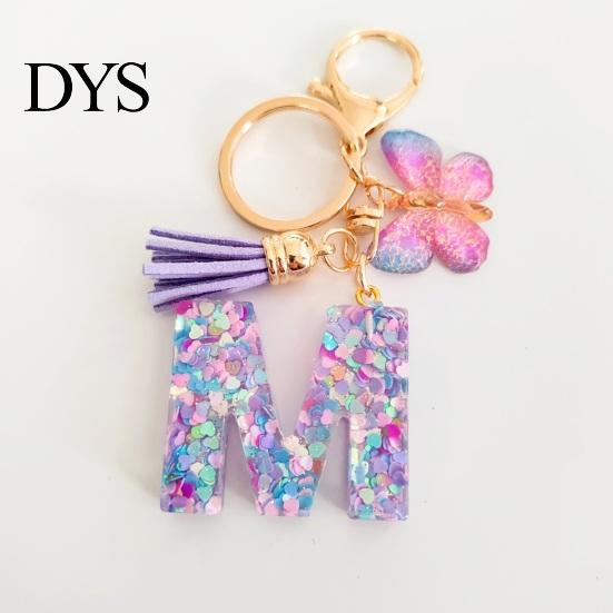 Mobile Phone Charm Butterfly Initial Letter Keychain Pendant Exquisite Practicality Backpack School Relief Craftsmanship Bag Decoration Purple