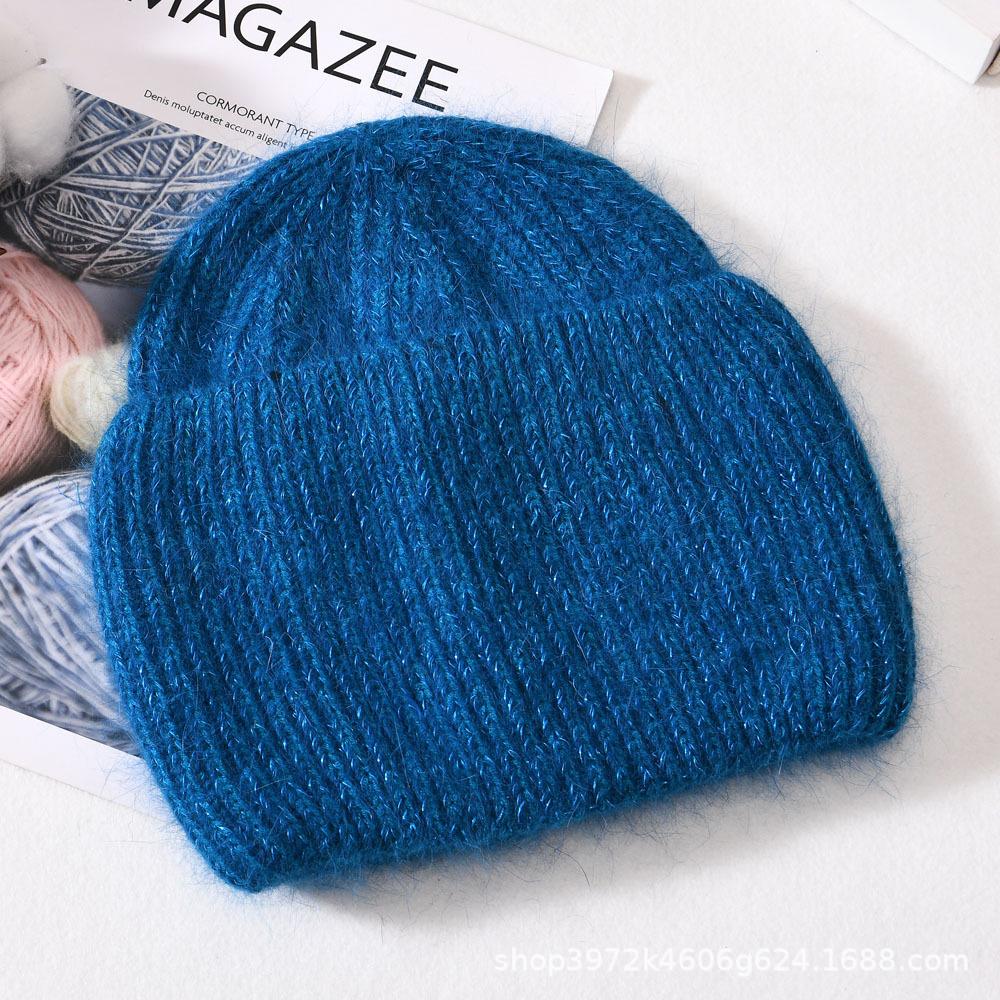 Autumn/Winter New Angora Long Plush Rabbit Fur Knit Hat, Casual Belt with Small Sequins, Warm, Thickened, Couple's Knit Hat