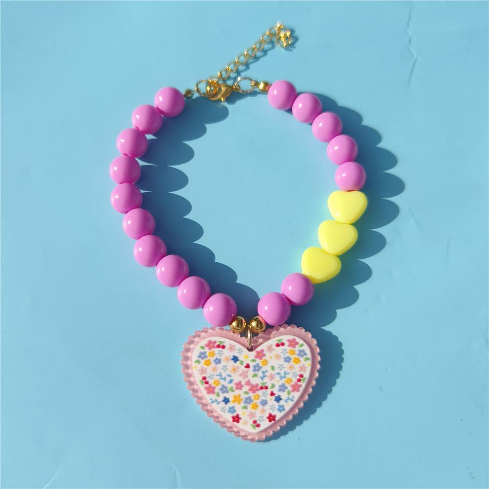 

Pet collar cat dog pearl necklace rainbow macaron dopamine love XS 15-20CM мерцание