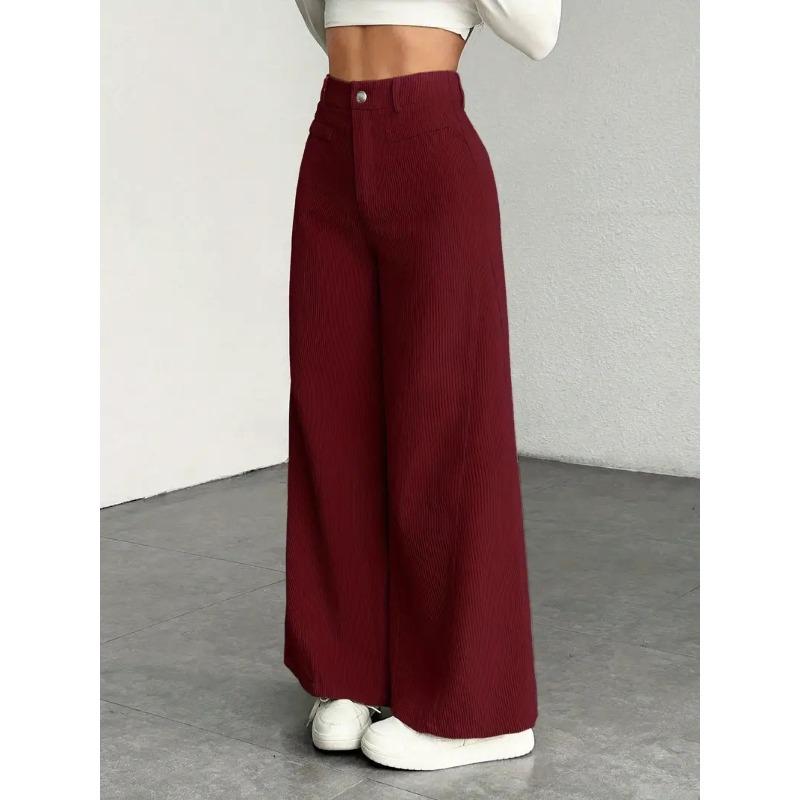 Europejskie Amerykańskie Jesień Zima Sztruksowe Codzienne Damskie Wysokiej Talii Luźne Modelujące Sylwetkę Szerokie Nogawki Spodnie