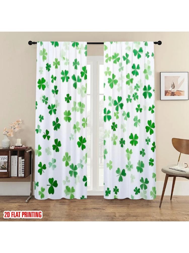 

2pc 2D plane printing Minimalist Curtains Clover Cascade Polyester Easy Install (without rod) Decorations Inside Ldeal for 100*130 Rod Pocket 1pcs