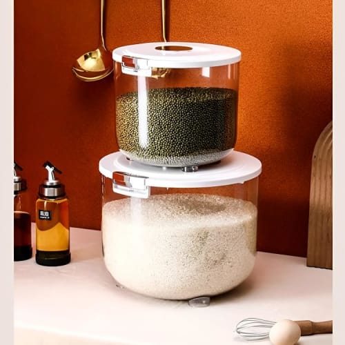 Rice Storage Container with Rice Dividers, 5kg/10kg/15kg Capacity, Airtight, Moisture-Proof, Large Capacity Storage Tank with Lid, 360-Degree Airtight