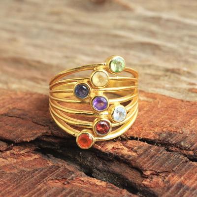 Yellow Gold Plated Chakra Meditation Ring 925 Sterling Silver Handmade Jewelry Statement Ring