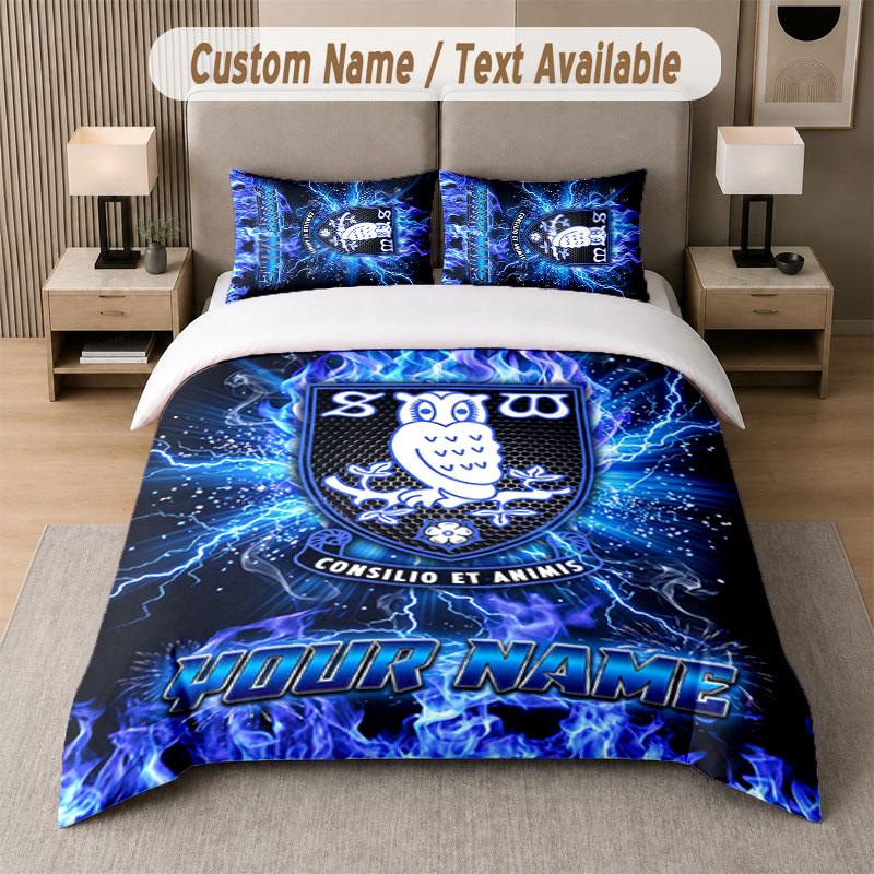Set Biancheria da Letto Personalizzato Sheffield Wednesday FC, Stampa Nome Testo 1 Copripiumino più 2 Federe Tessili per la Casa