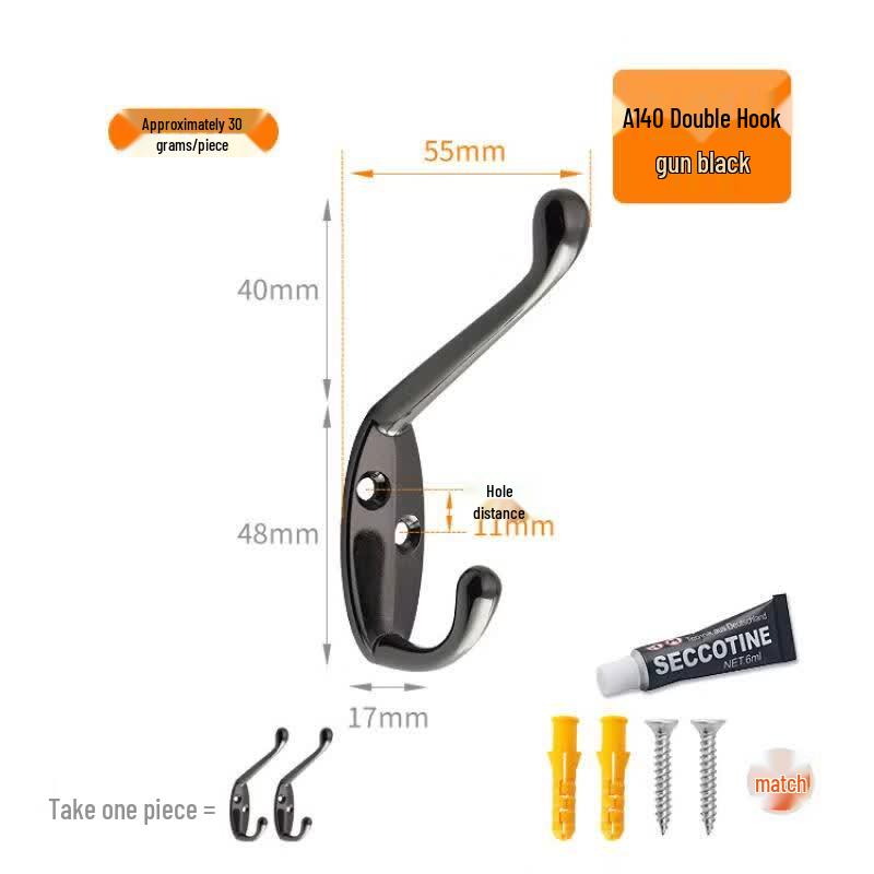 

Rongyu A140 Gun Black Dual Wall Hooks (10-Pack)