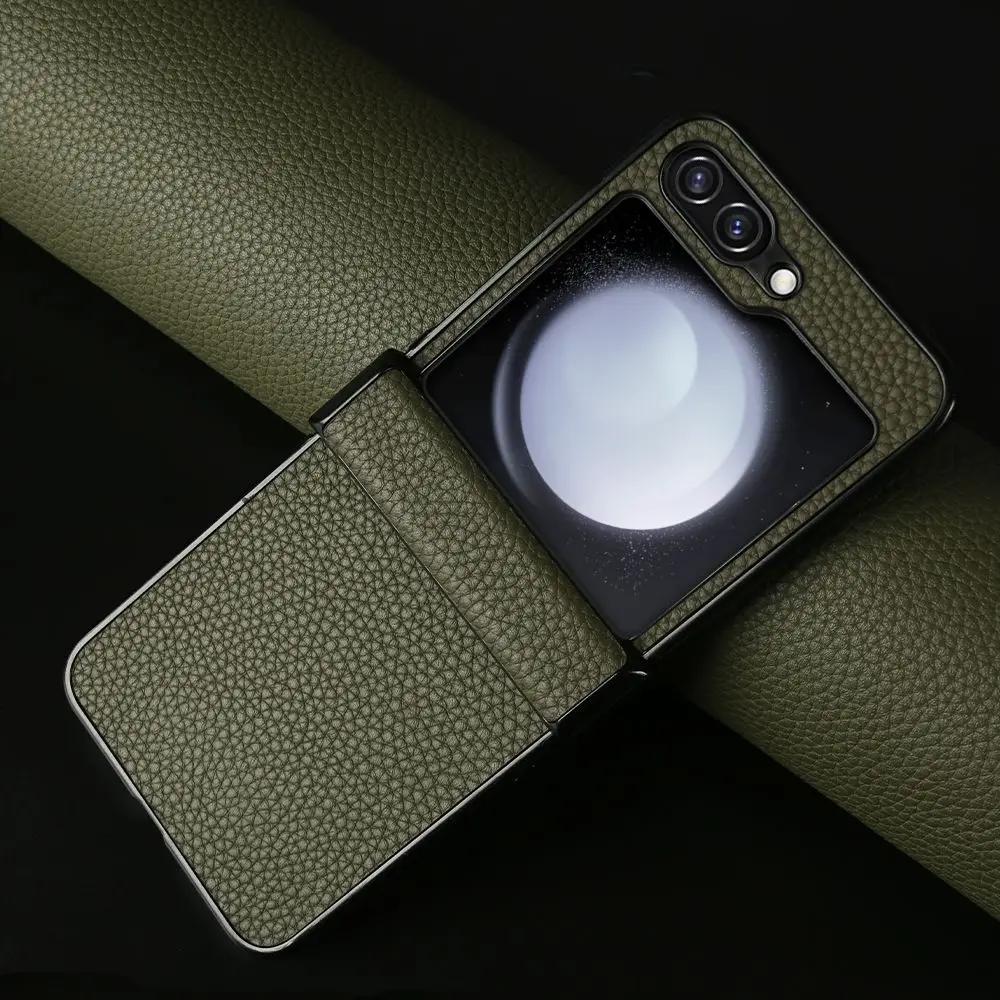 Hand Crafted Genuine Leather Case For Samsung Galaxy Z flip Phone Cover Galaxy Z Flip 3 flip4  Back Shell Coque Capa