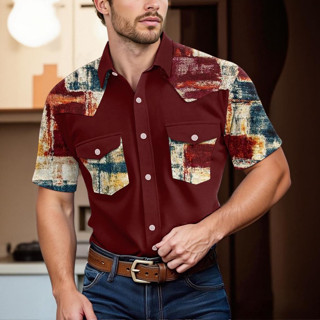 Men'S Fashionable Lapel And Shoulder Length Short Sleeved Casual Top