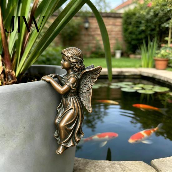 Flower Pot Hanging Decor Vintage Angel Girl Statue, Planter Climber Cute Unique Holiday Gift Ideas Resin Figurine for Edge Decorative Figures