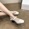 Frühling Sommer Quadratische Zehenpartie Hoher Absatz Damen Sandalen Schlichte Backless Pumps Damen Elegante Gürtelschnalle Kleider Sandalen