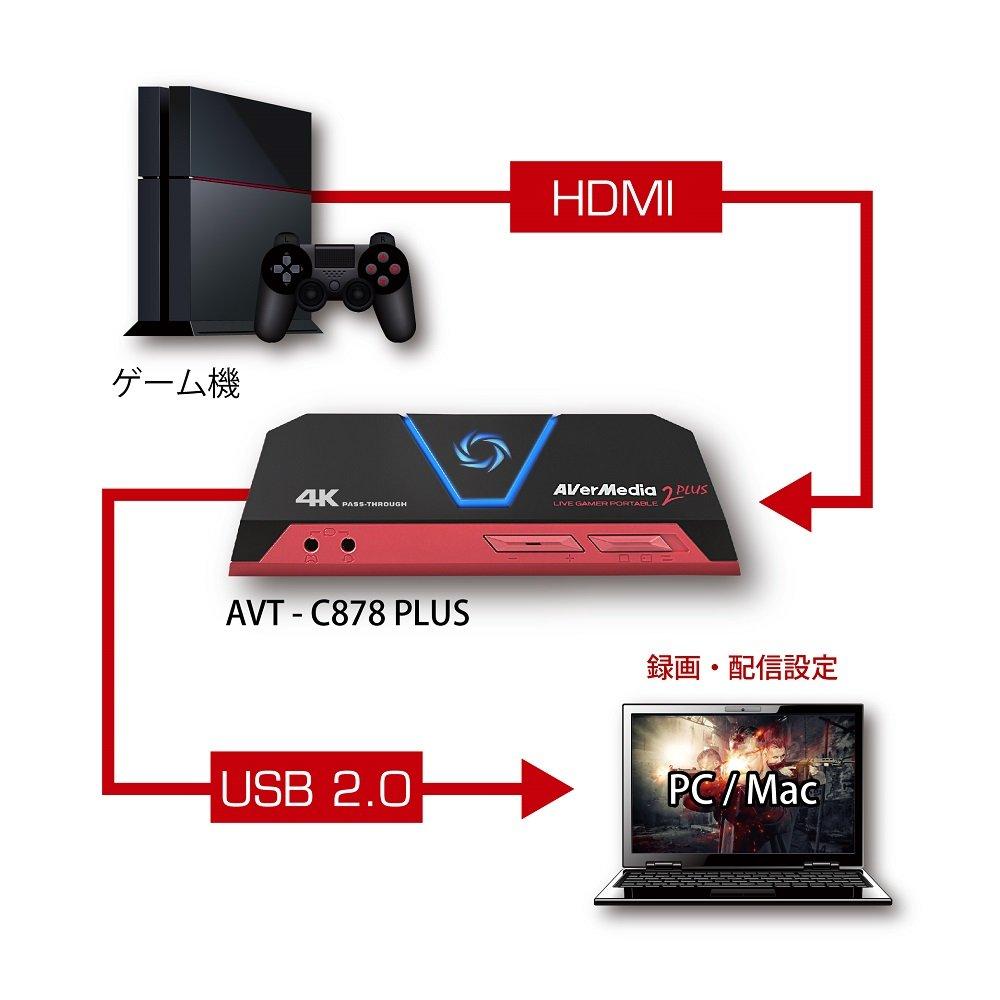 AVerMedia HDMI USB Live Gamer Portable 2 PLUS PLUS Capture Device for Game Recording and Live DV478 Compatible with macOS AVT-C878 [4K Pass-Through