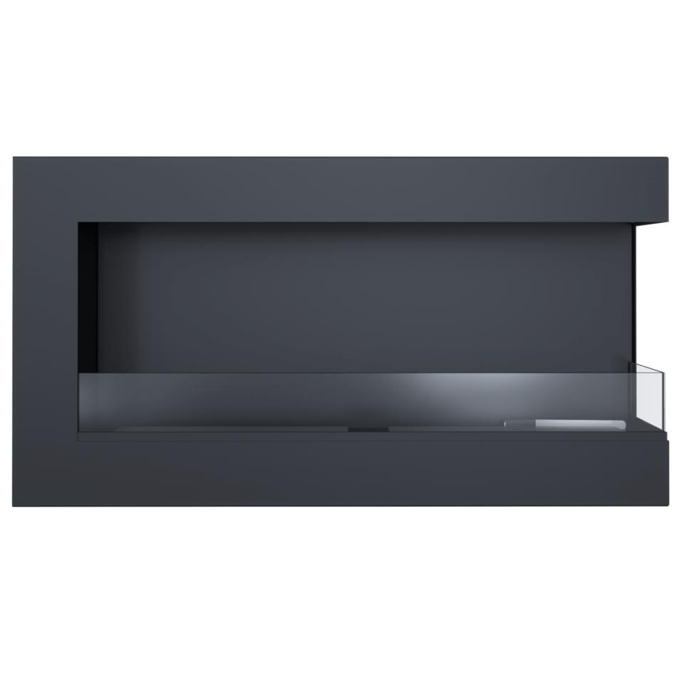 Wall mounted Bioethanol fireplace DELTA TÜV right-sided with decorative stones with glazing set