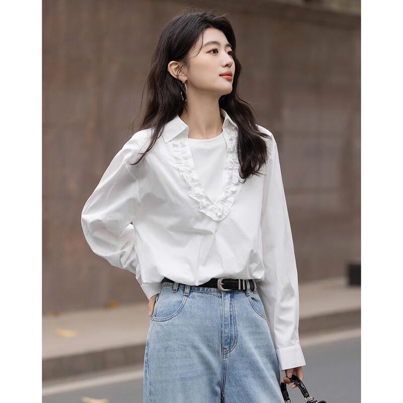 Demana Cloud Walk Faux Two-Piece Ruffled Cotton Poplin Shirt