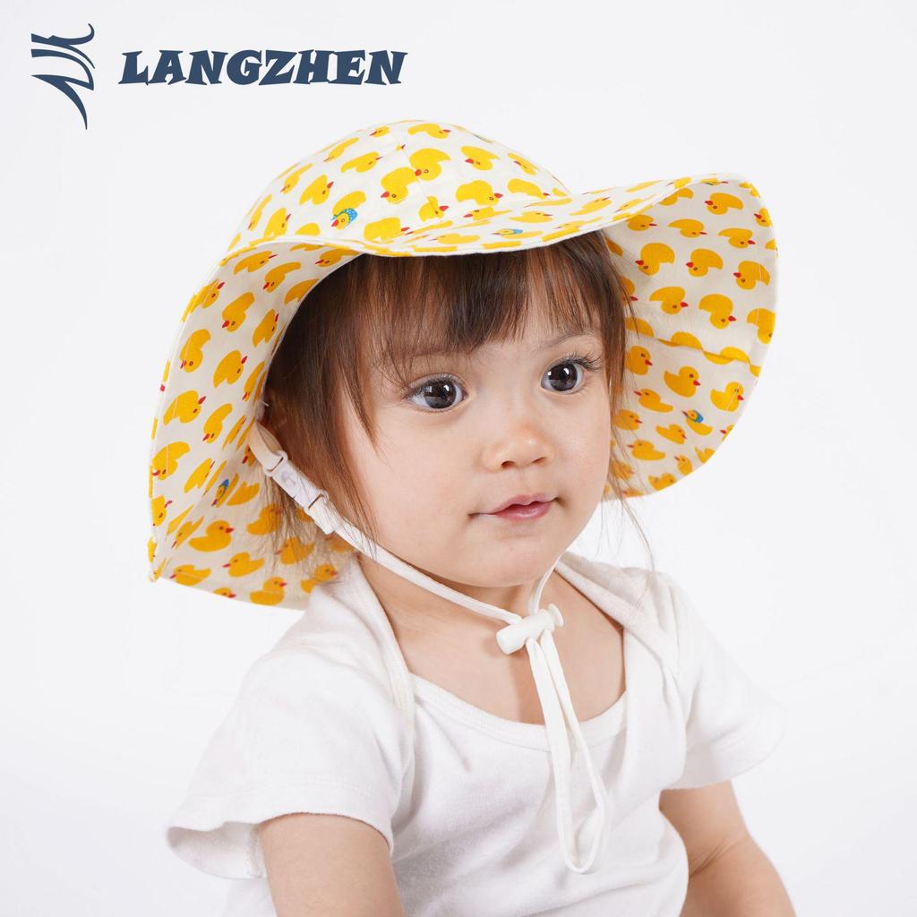 Yellow Duck Print Cotton Baby Sun Hat - Spring/Summer Wide Brim
