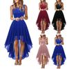 Women's Sleeveless Lace High Low Dress Crew Neck Cocktail Dress Formal Wedding Guest Swing Dress for Evening Party Prom