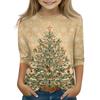 Children's 3/4 Sleeve Tops Casual Christmas Print T Shirt Round Neck Pullover Blouse