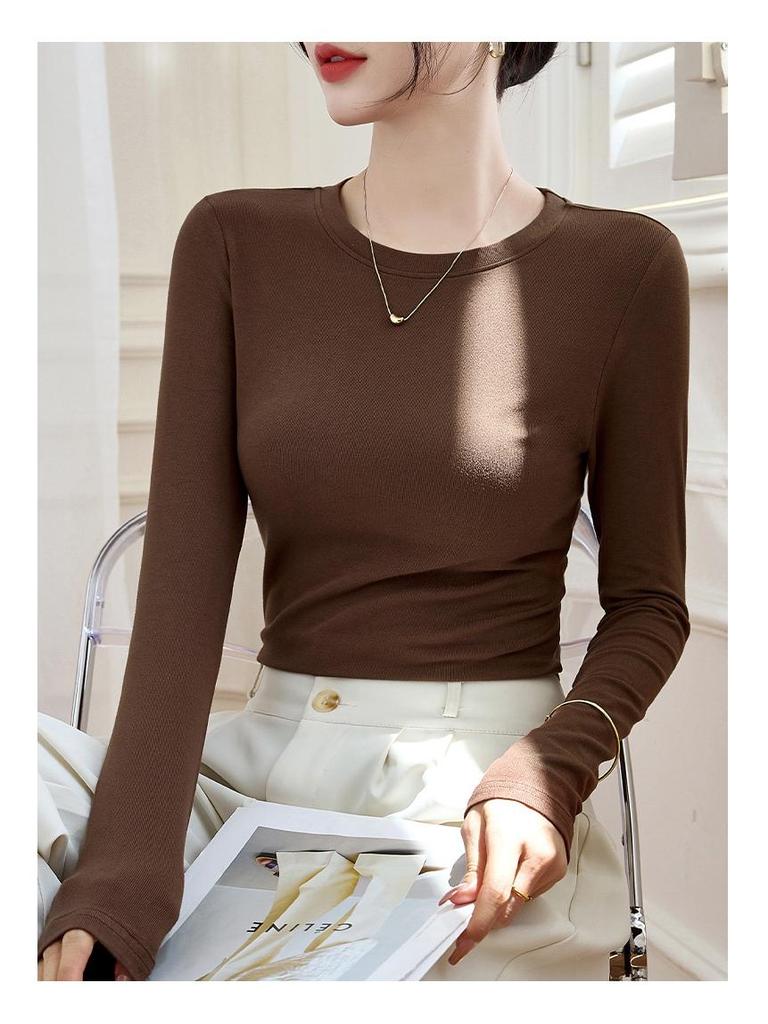 Women's Black Ribbed Slimming Crew Neck Long Sleeve Knit Top - Perfect for Spring, Autumn & Winter.