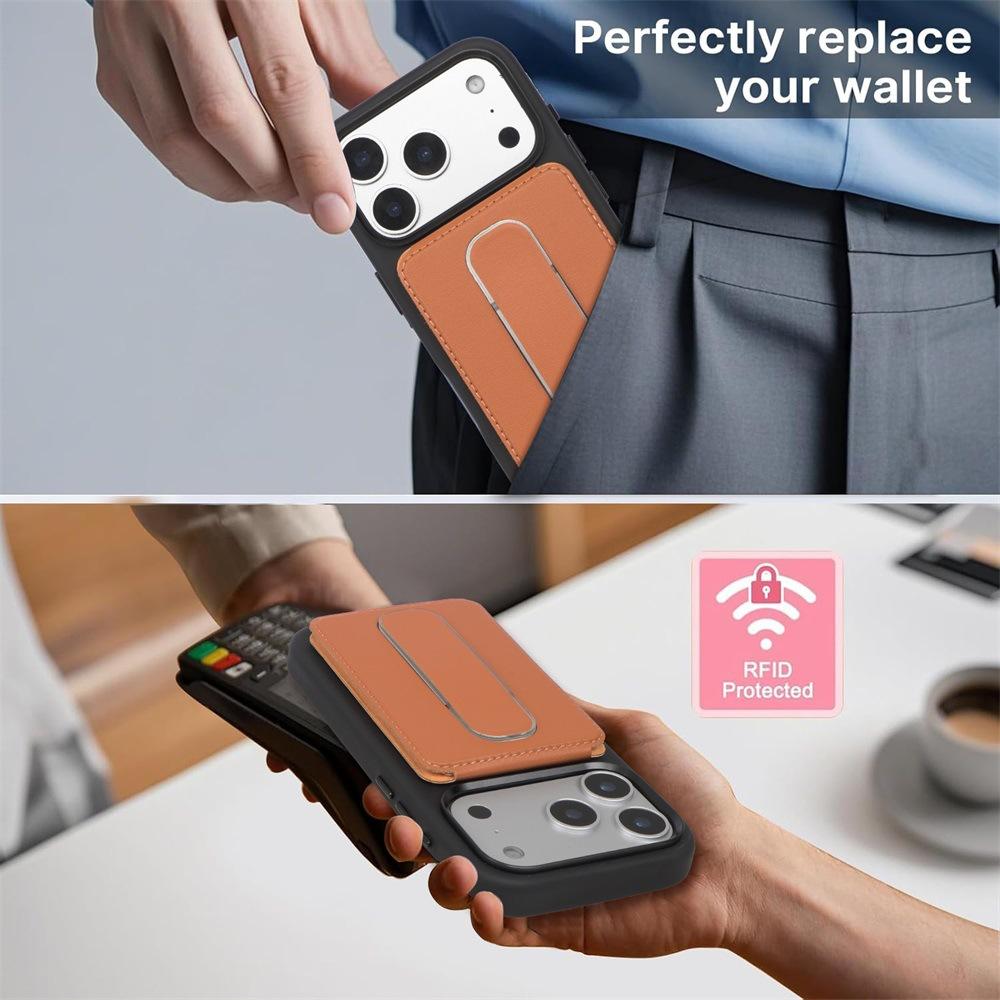 Creative Magsafe Magnetic Card Bag Bracket Is Suitable for Apple 11 Ring Card Sleeve PU Leather Case Card Clip.