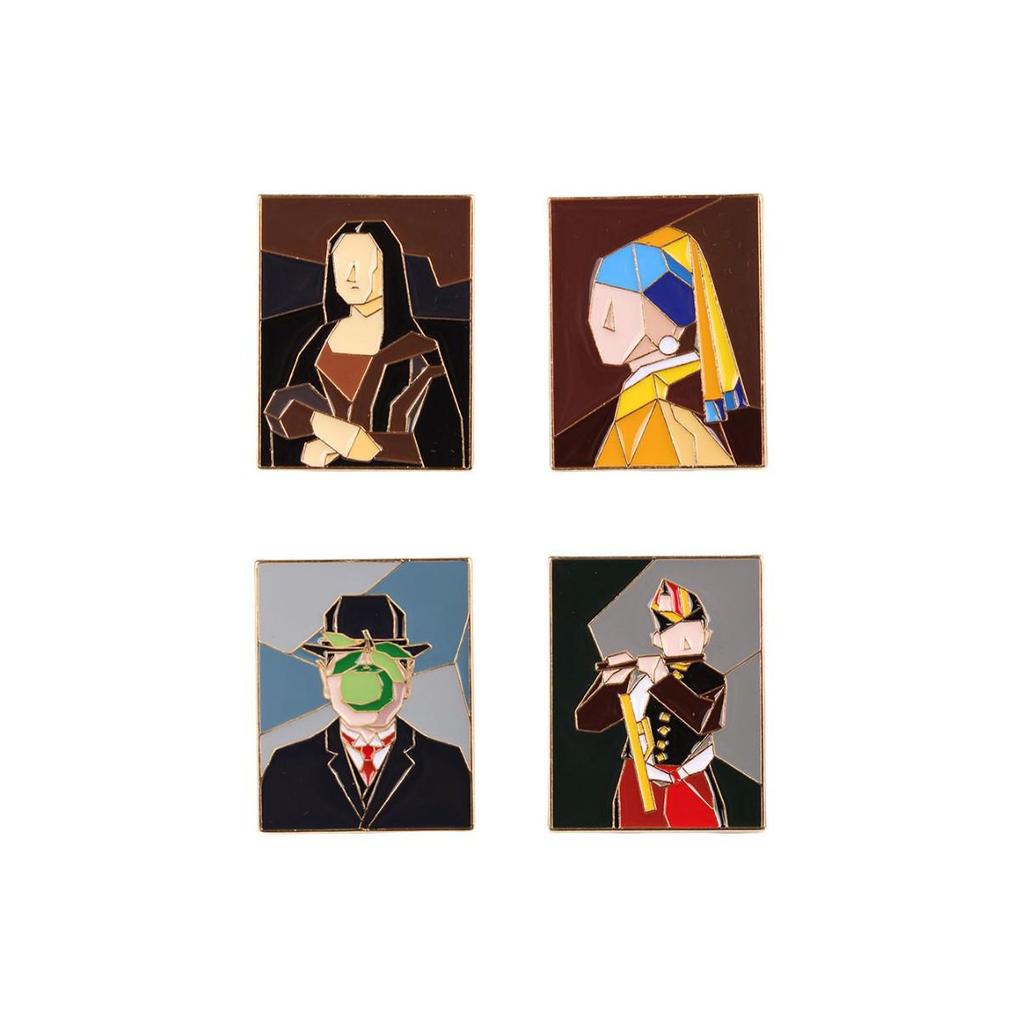 Retro Abstract Art Portrait Metal Badges: Oil Painting Brooches & Book Bag Decor