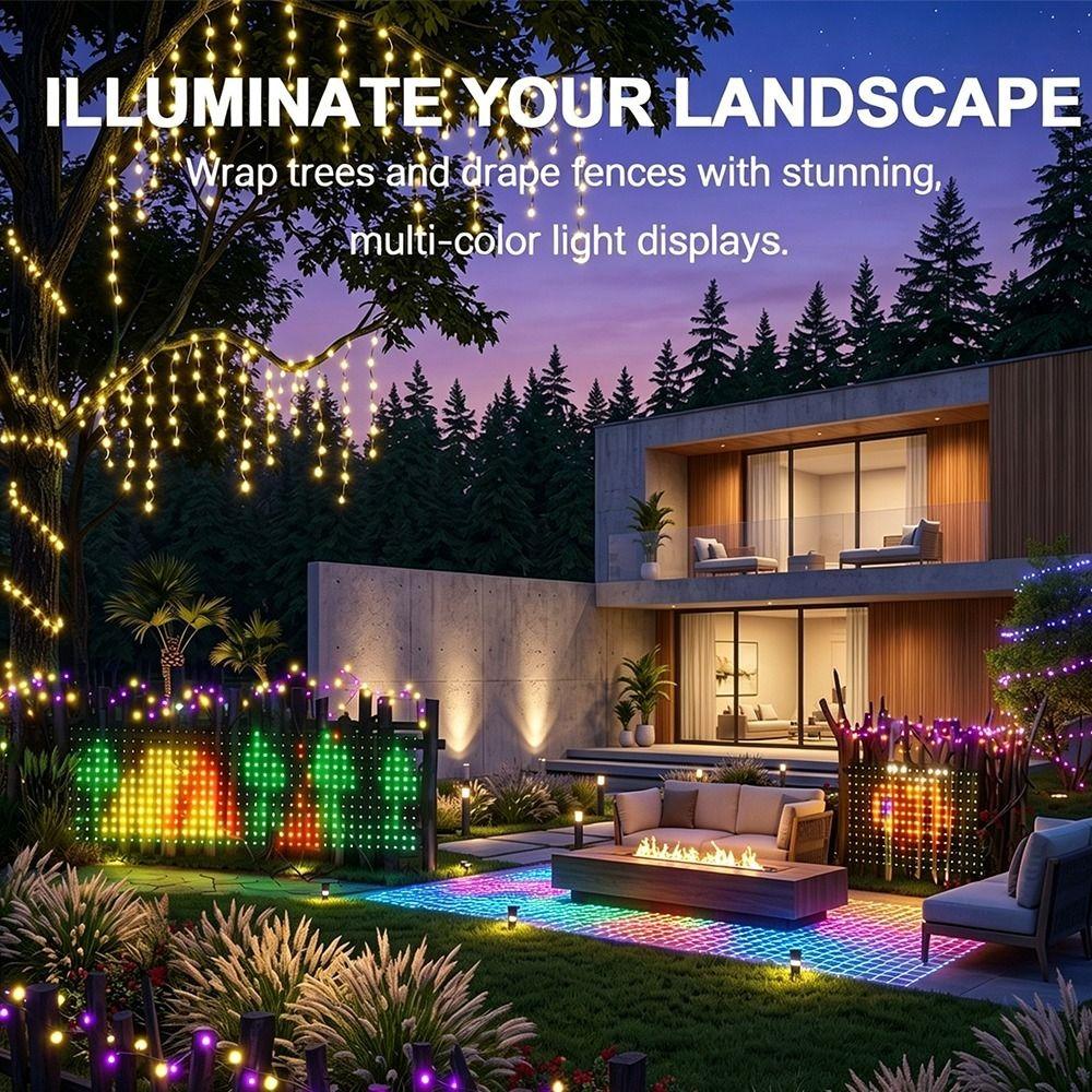 Waterproof Matrix Grid Lights RGBIC LED Christmas Curtain Light LED Fairy Lamp Garden Decor