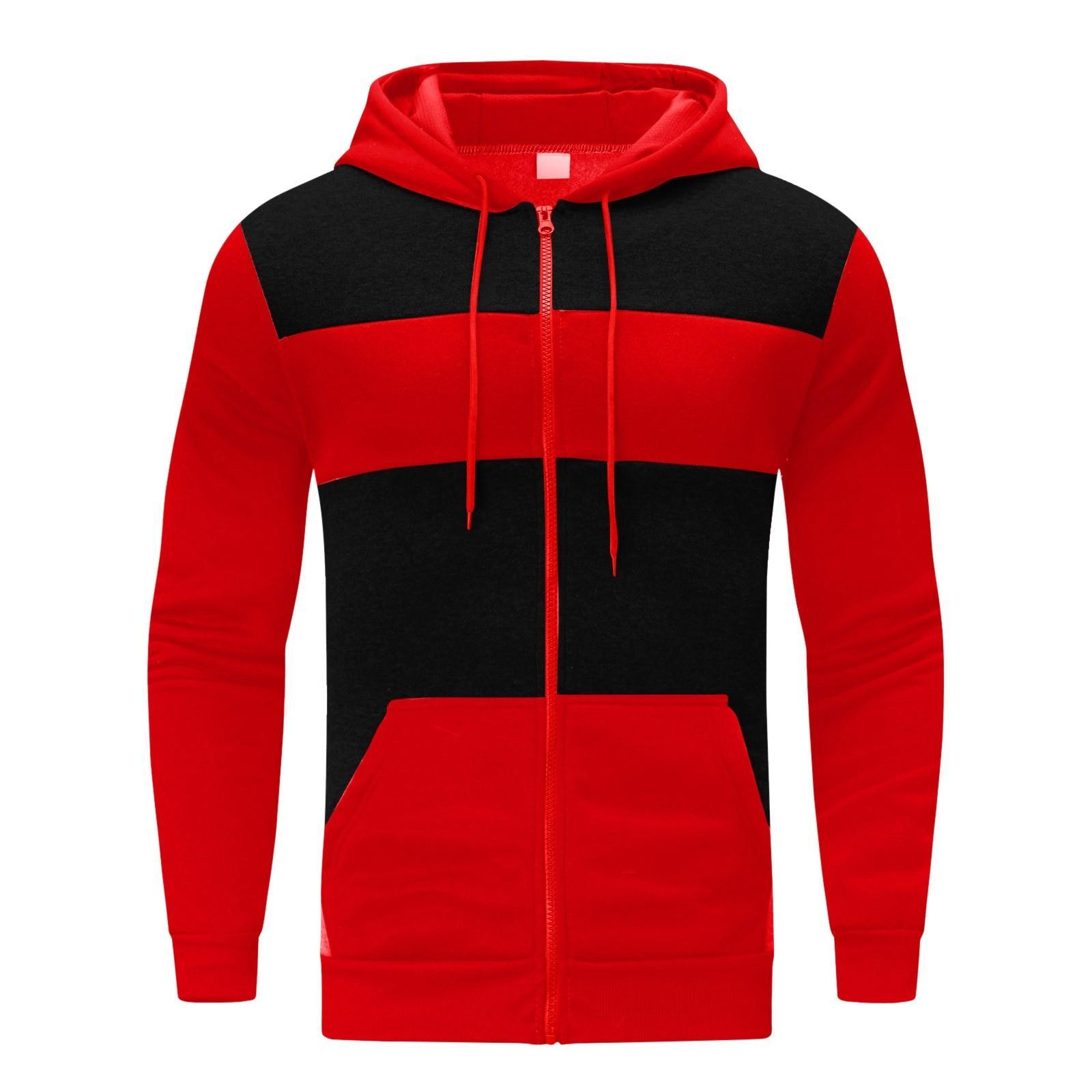 

Мужская толстовка на молнии с цветными блоками, мужская спортивная повседневная толстовка с капюшоном большого размера M красный