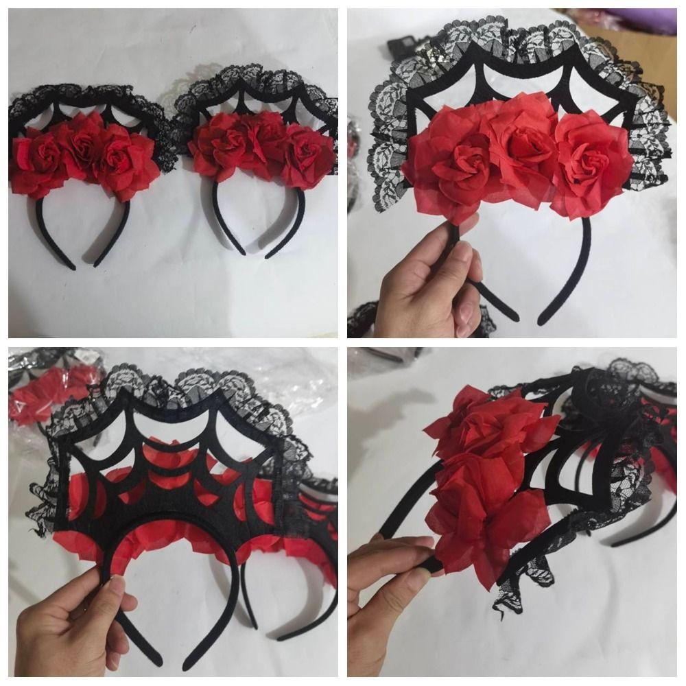 Big Rose Flower Halloween Headband Decoration Rose Flower Crown Red Rose Flowers Headdress  Girls