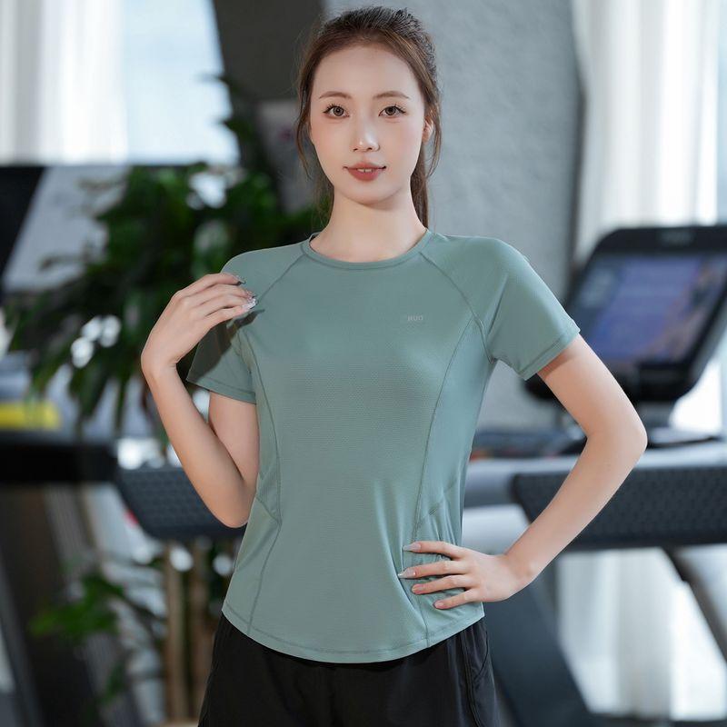 

Дышащая лоскутная сетчатая быстросохнущая майка Летняя с коротким рукавом Спортивная одежда для йоги для женщин 2025 Новая футболка для бега и фитнеса Ice skin Green XL