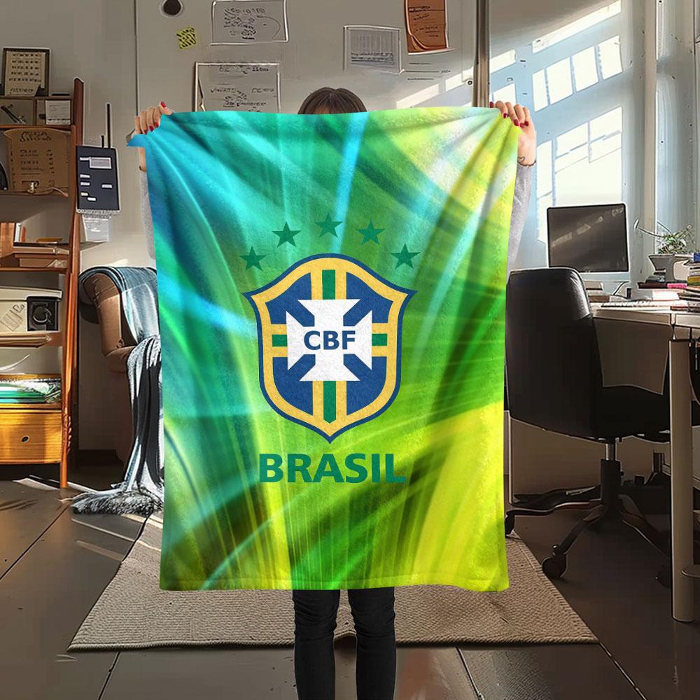 1PC Brazil National Football Team Patterned Flannel Blanket Suitable For All Seasons for Home Decor Warmth and Comfort Gifts Holiday Present