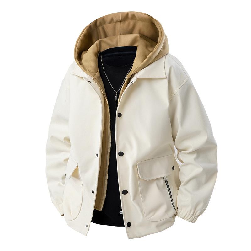 Fake Two-piece Men's Jacket Spring and Autumn New Hooded Jacket Versatile Top Casual Loose Work Jacket