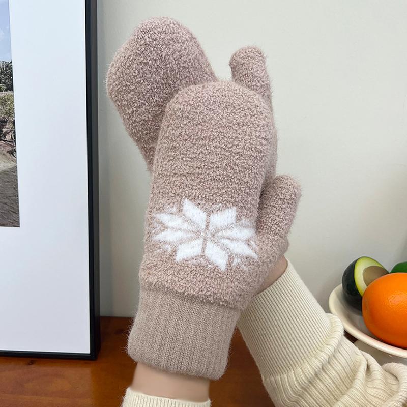 1Pair Snowflake Style Fashion Women Winter Gloves Insulated Extra Warm Fingerless Mittens