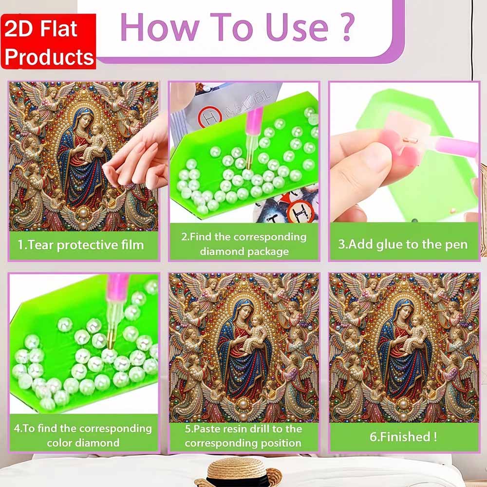 Pearl Painting 5D DIY Decorative Painting. Virgin Mary And Jesus With Angels. Cute Birthday Gift. Handmade Art Painting