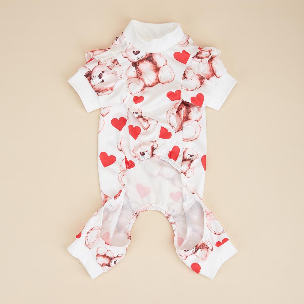 Small Dogs Printed Pink Bear and Heart Pet Clothes Cute Puppy Dog Outfits Jumpsuit Bodysuits for Valentine's Day Mothers' Day D