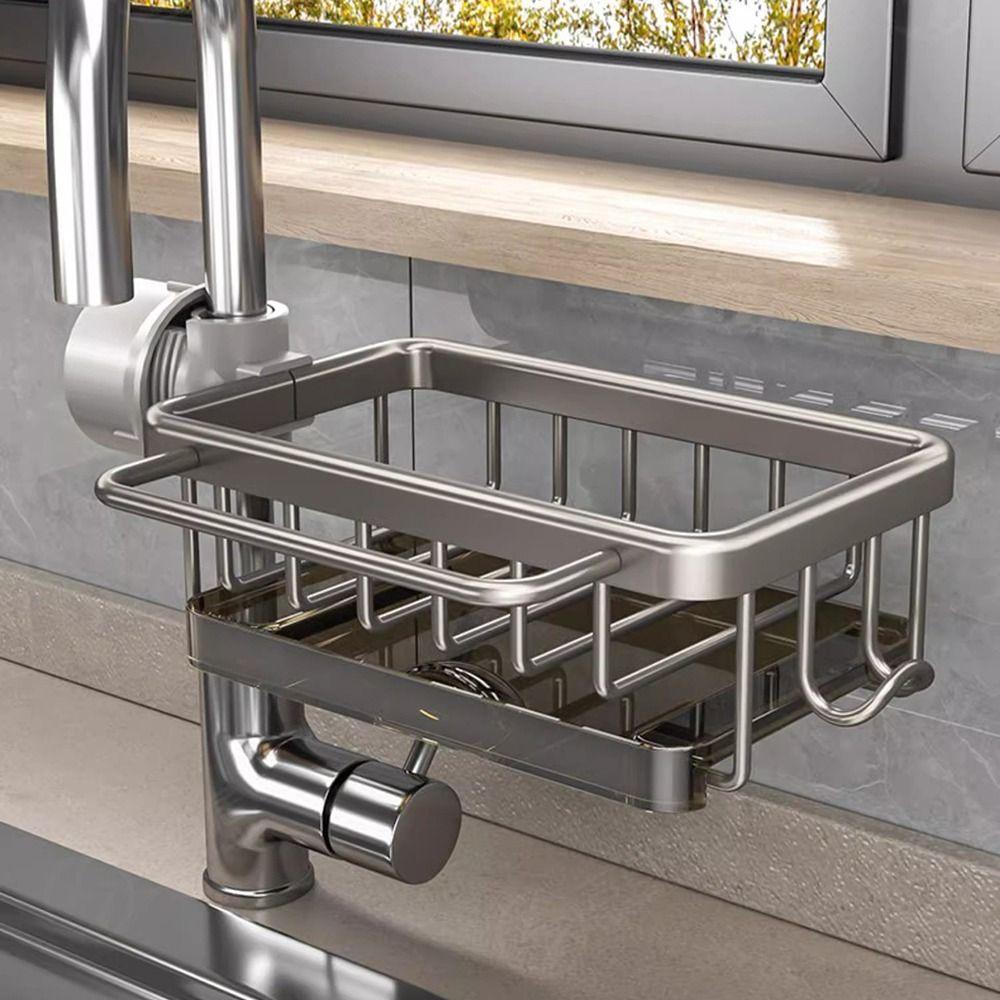 Detachable Dish Sponge Holder Space Aluminum Hanging Faucet Drain Rack Sink Drip Shelf  Soap