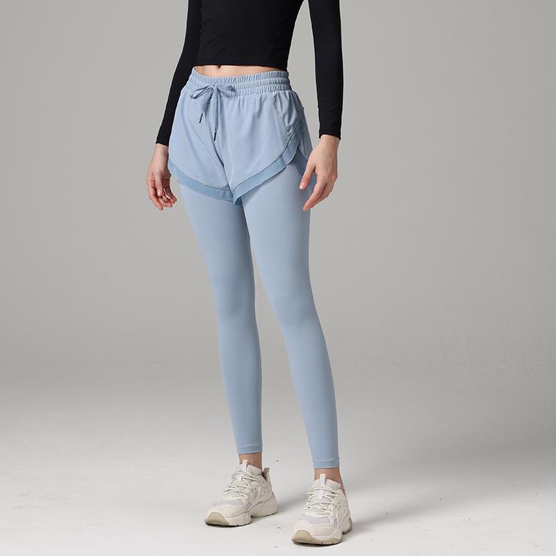 

Quick-Dry High Waist Two-Piece Yoga Pants - Hip Lifting, Tummy Control, Elastic Running & Fitness Wear for Women 12/XXL (135-150 lbs recommended) синій/небо