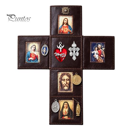 Altare Tascabile per la Preghiera Altare Cattolico Portatile, Santuario Fatto a Mano, Santuario Spirituale in Finta Pelle Pieghevole Dono Religioso Devozionale Cristiano