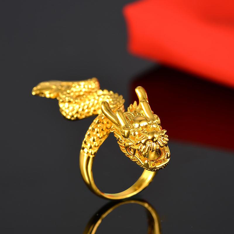 Dragon Head Open Ring Unisex 24K Gold Au999 - Rich Gold Dragon Luster, Hand-Friendly Open Design, Mellow 24K, Reliable Au999