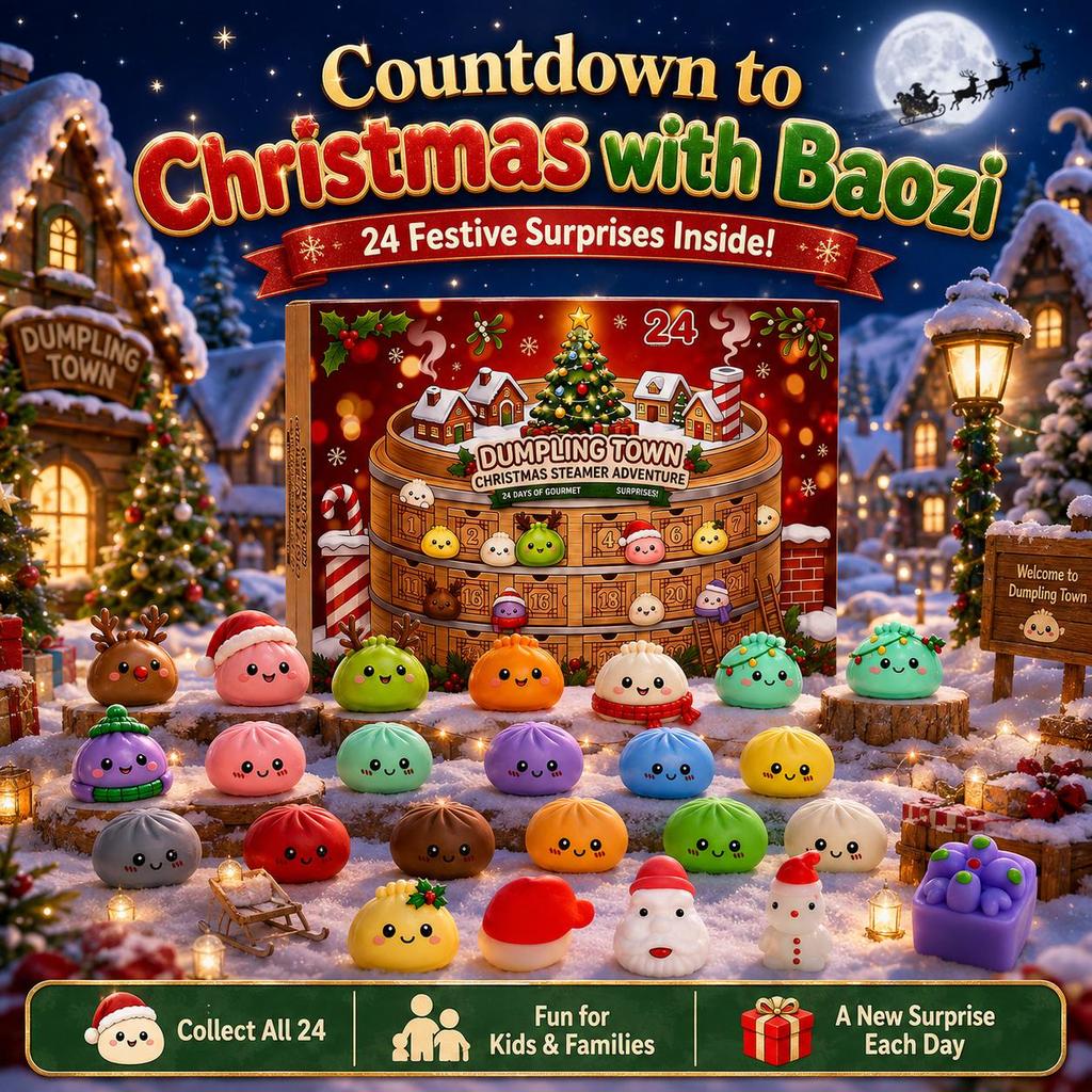Dumpling Squishy Advent Calendar – 24-Day Christmas Countdown with Mini Slow Rebound Squeeze Fidget Toys, Blind Box Surprise Gift for Kids