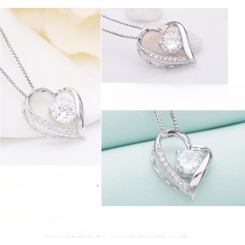 S925 Sterling Silber Diamantbesetzte Halskette Damen Sterling Silber Anhänger Herzförmige Einfache Schlüsselbeinkette